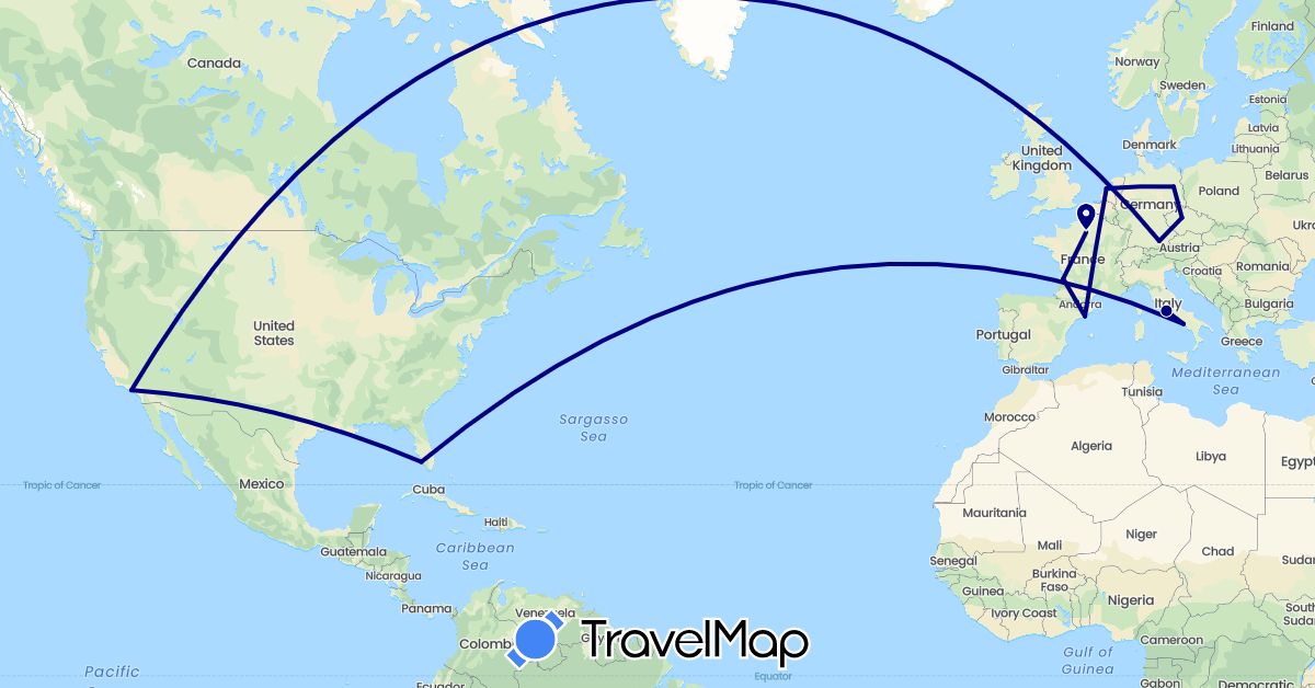 TravelMap itinerary: driving in Czech Republic, Germany, Spain, France, Italy, Netherlands (Europe)
